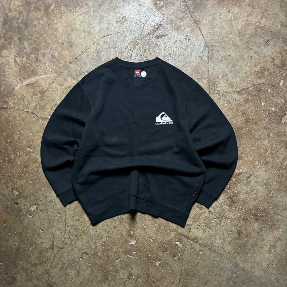 Quiksilver Mens XL Black Crewneck Sweatshirt Logo Fleece Pullover Long Sleeve